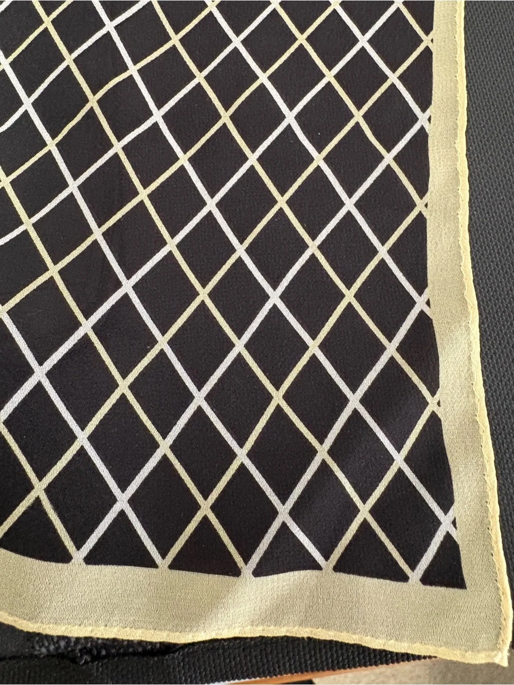 Talbots 100% Silk Scarf Black White Yellow Grid Plaid  Vintage 21